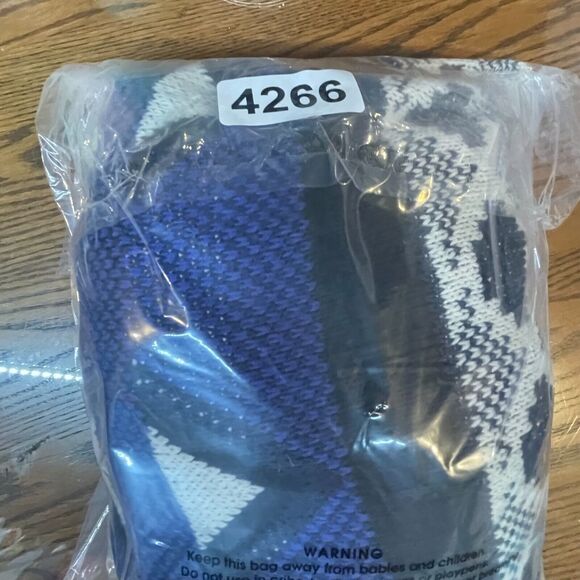 Lucky Brand Sweater Womens Small Blue Cardigan Geo Print Chunky Knit Cozy Pocket - Picture 10 of 10